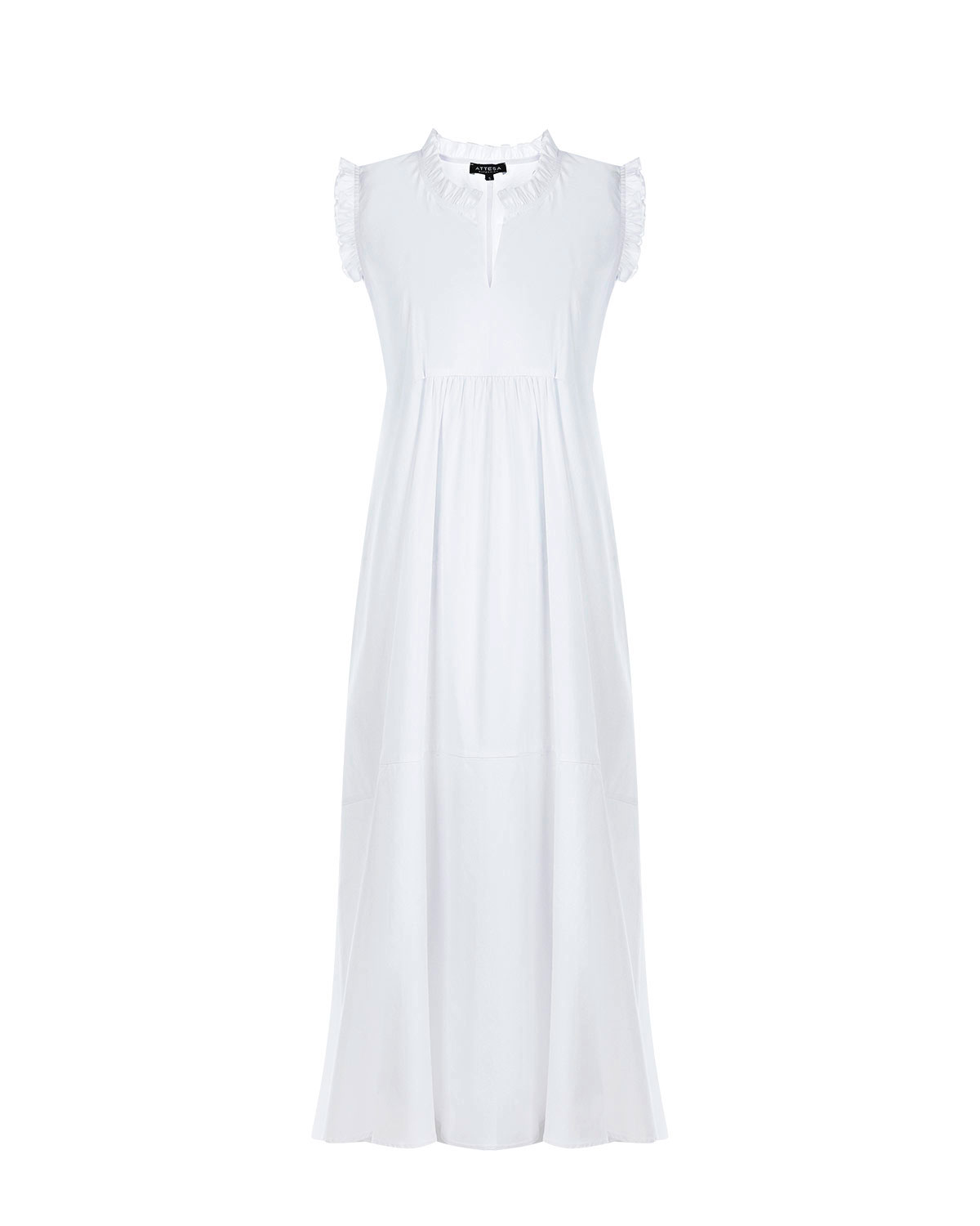 Белое платье с отделкой рюшами Attesa белого цвета