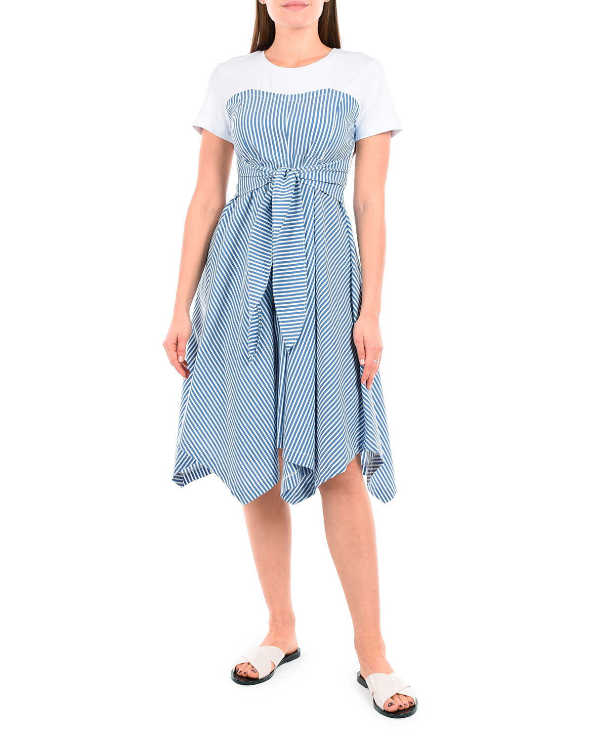Платье с имитацией сарафана в полоску Attesa, размер 40, цвет голубой - фото 3