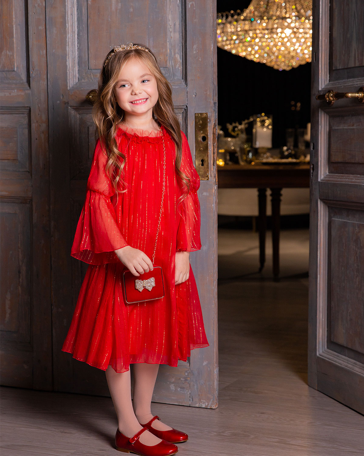 Красное платье из шелка с оборками Dior детское - фото 2