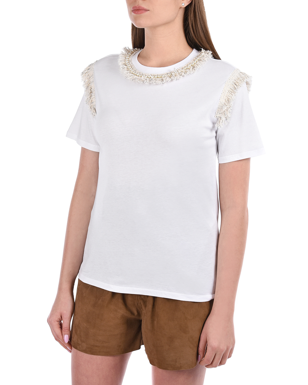 Белая футболка с жемчужными бусинами TWINSET - фото 8