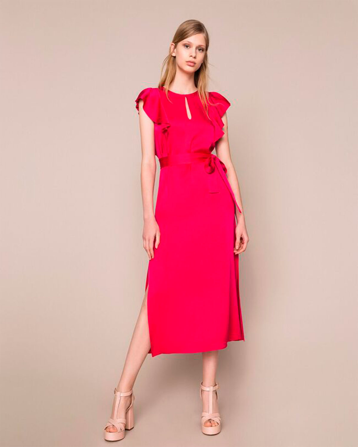 Красное платье с поясом TWINSET, размер 44, цвет красный - фото 4