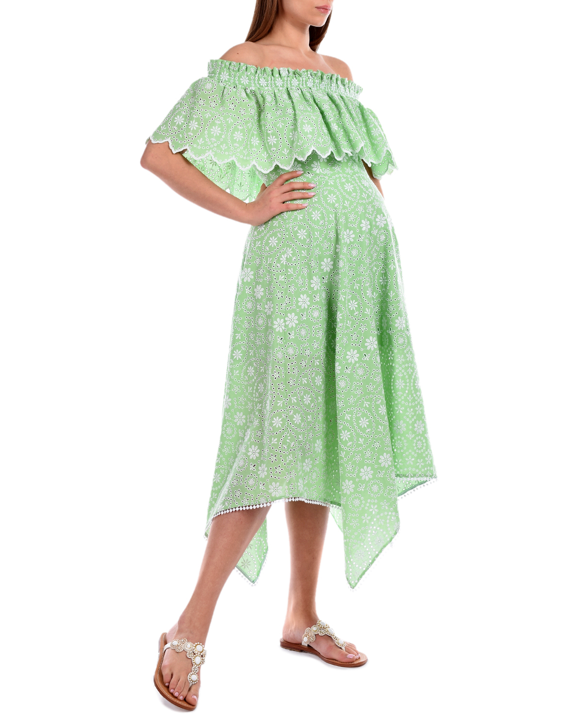 Зеленое кружевное платье KHADI Charo Ruiz, размер 42, цвет зеленый - фото 4