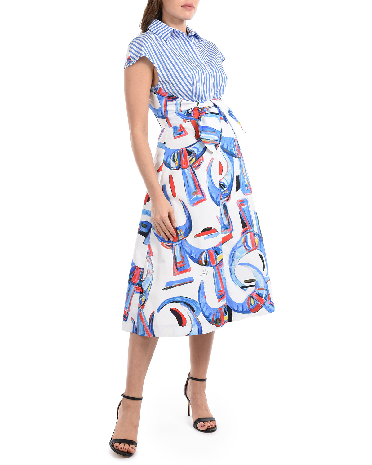 Платье из топа и юбки с этническим принтом Stella Jean, размер 40, цвет голубой - фото 5