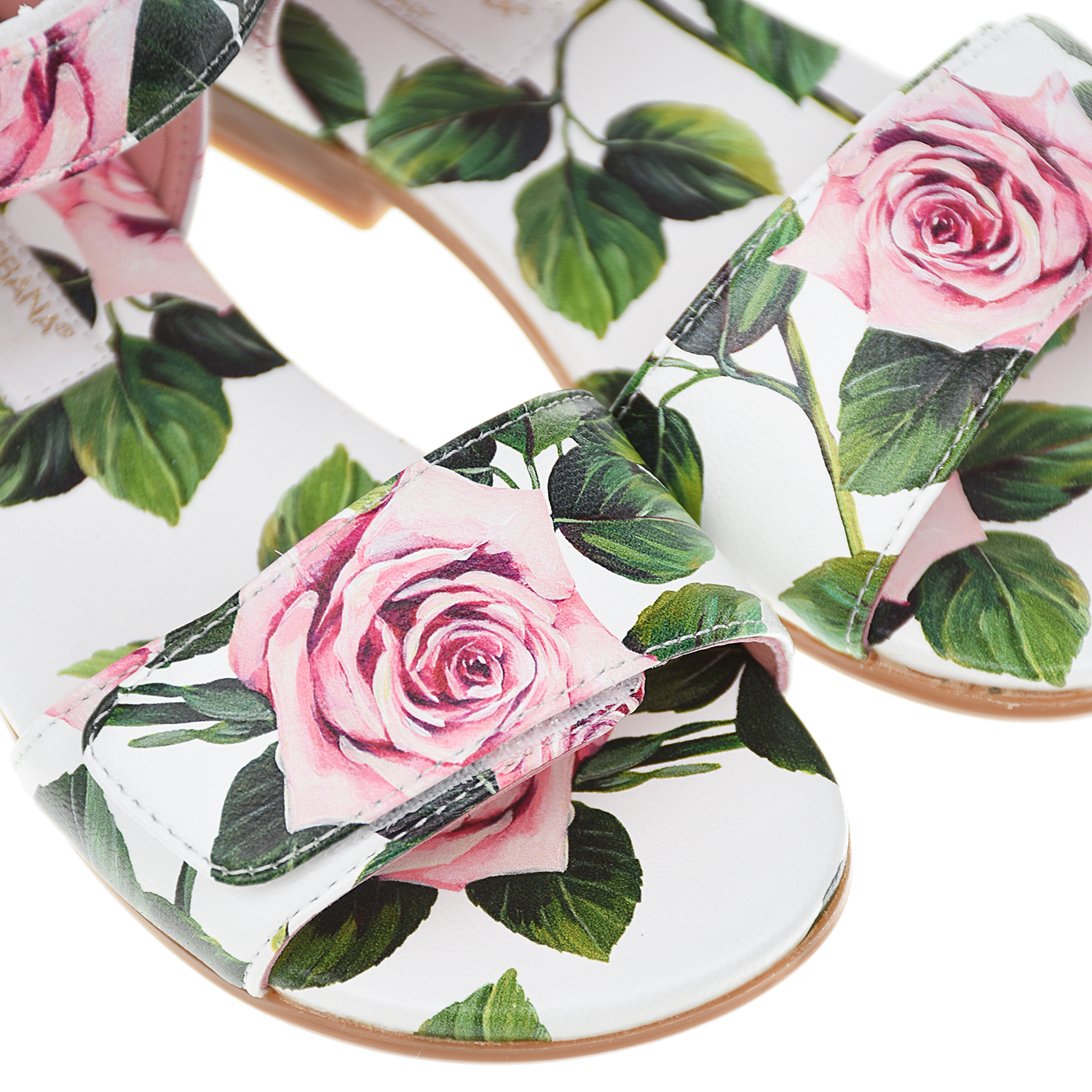 Босоножки на липучке с принтом "Тропические розы" Dolce&Gabbana детские - фото 6