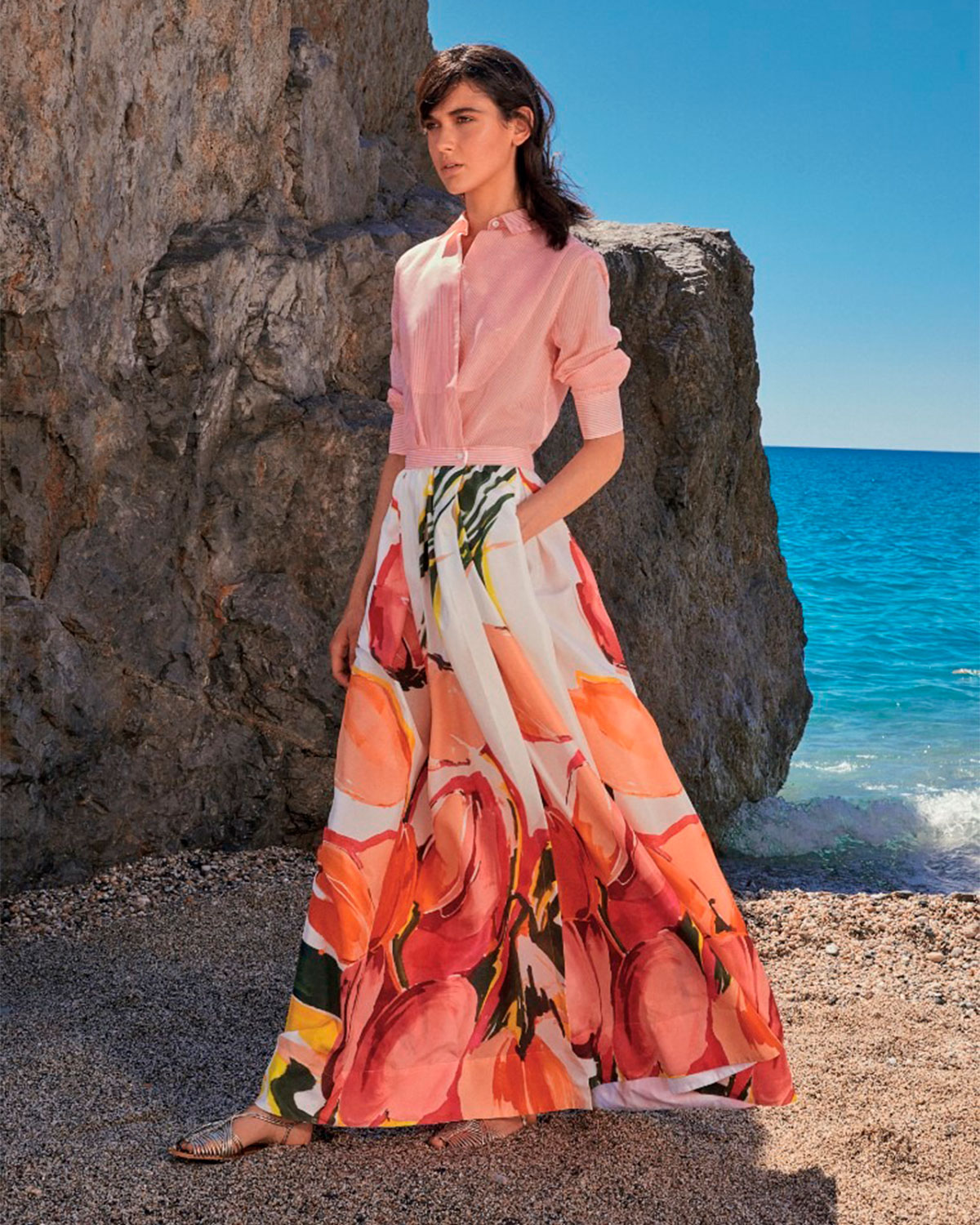 Платье с принтом "тюльпаны" Sara Roka, размер 40, цвет мультиколор - фото 2
