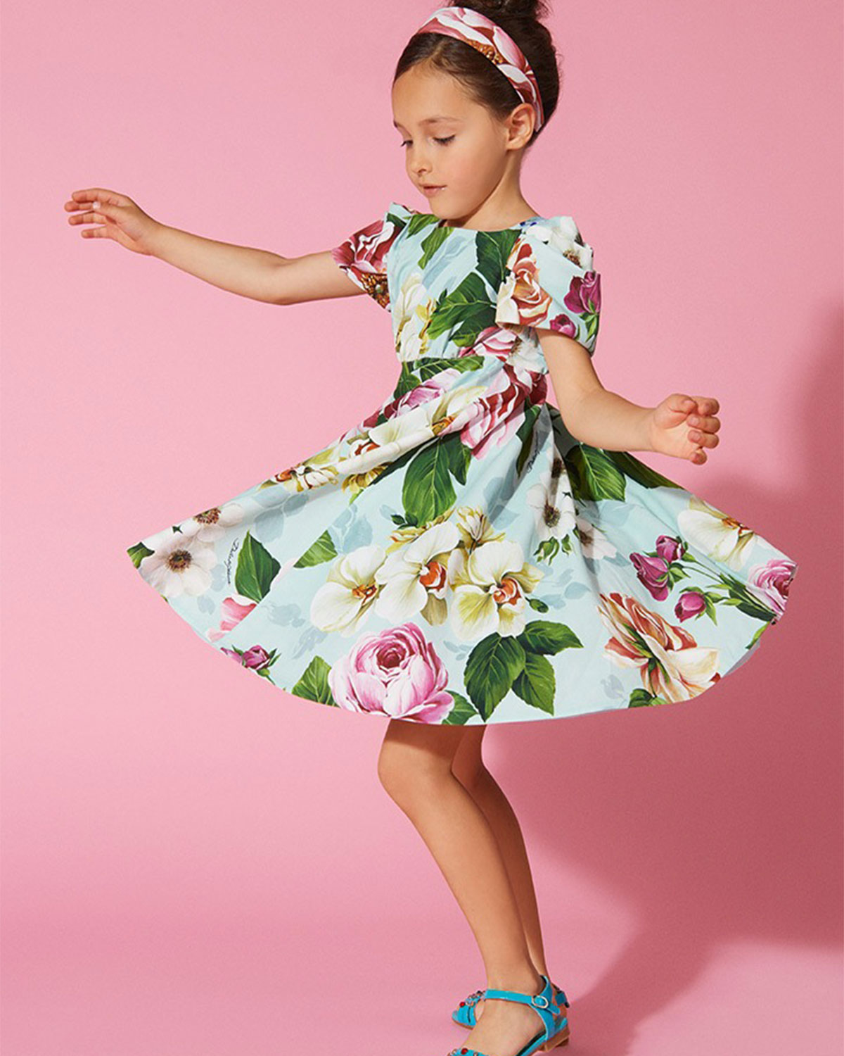 Поплиновое платье с цветочным принтом Dolce&Gabbana детское - фото 2