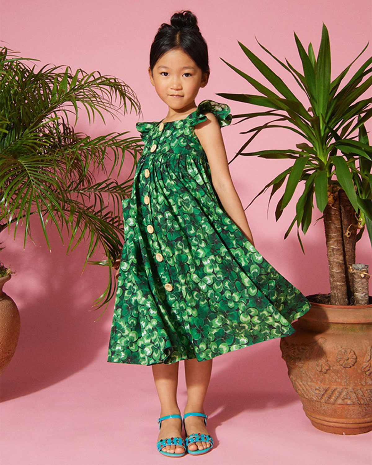 Платье на пуговицах с принтом "Клевер" Dolce&Gabbana детское - фото 2