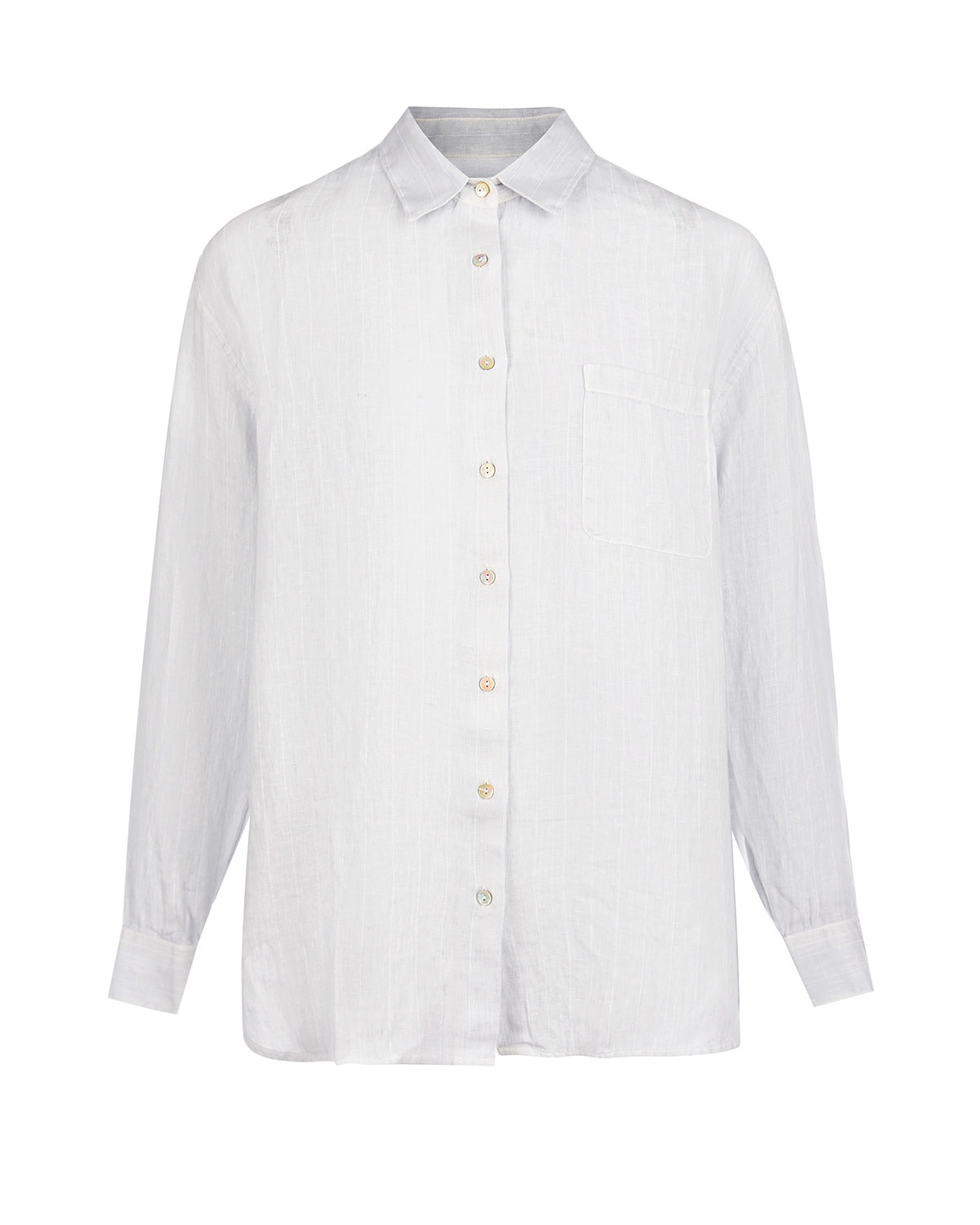 Рубашка свободного кроя с карманом 120% Lino, размер 42, цвет серый - фото 1