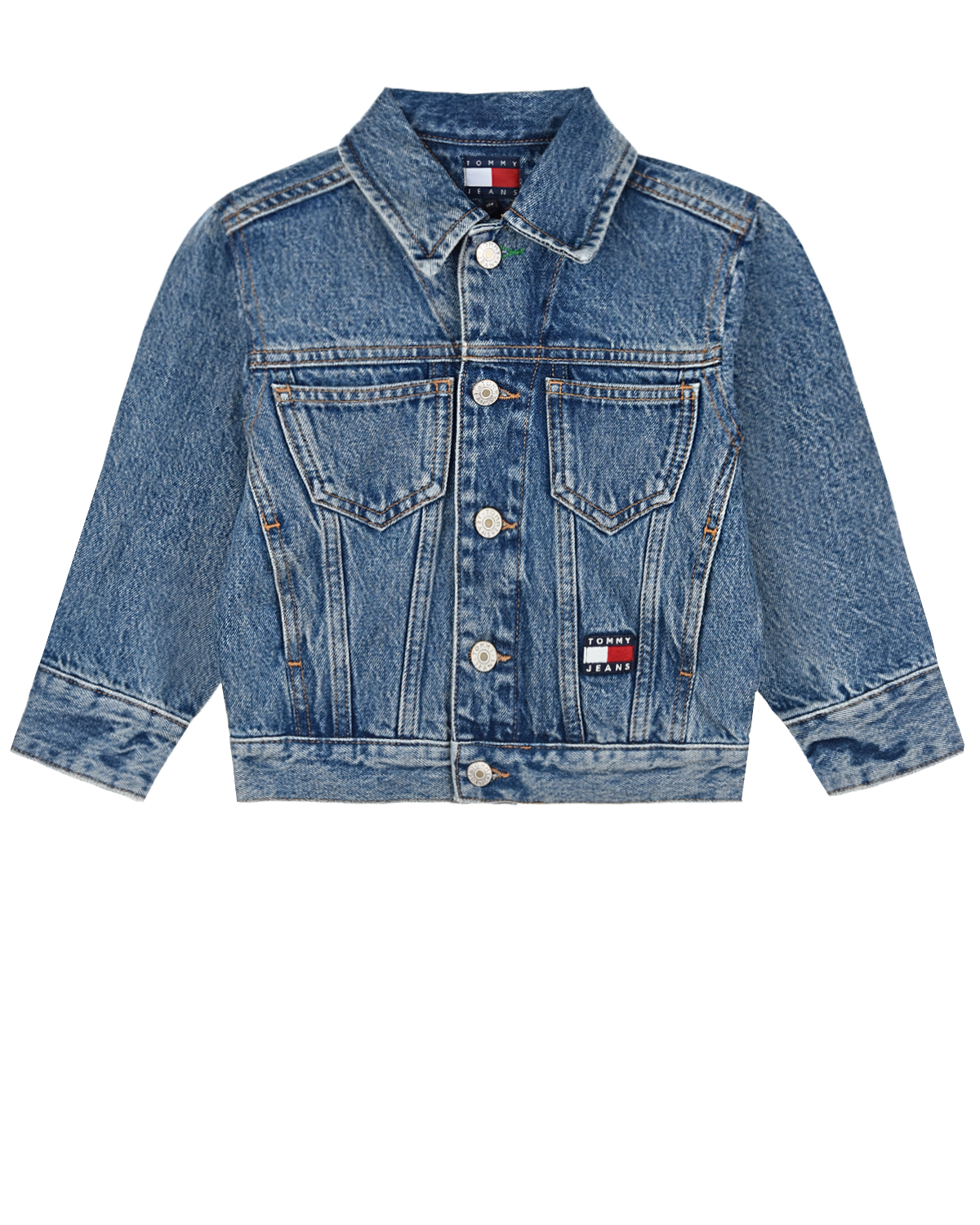 Голубая джинсовая куртка с цветными вставками Tommy Hilfiger детская - фото 1