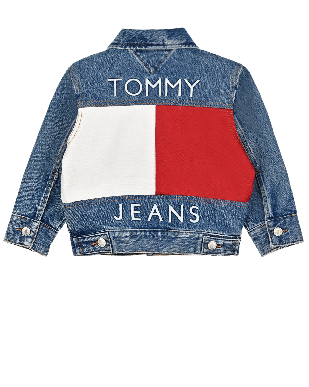Голубая джинсовая куртка с цветными вставками Tommy Hilfiger детская - фото 3