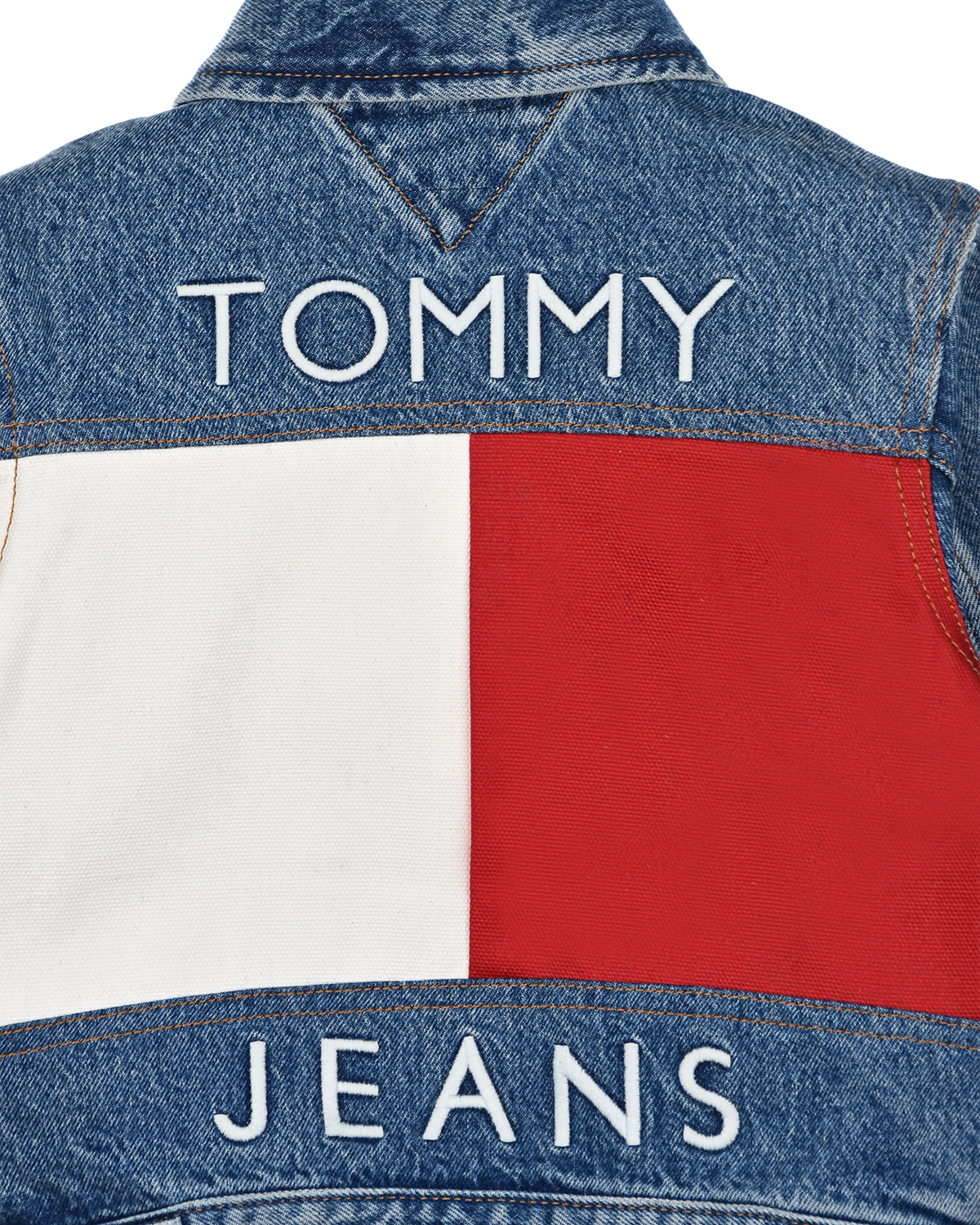 Голубая джинсовая куртка с цветными вставками Tommy Hilfiger детская - фото 5
