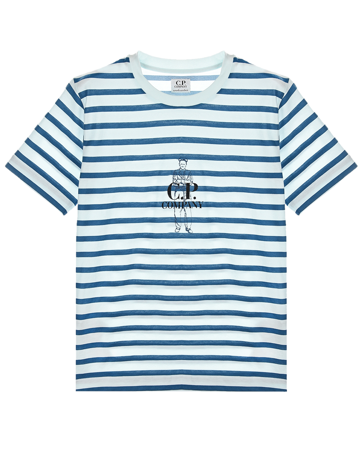 Белая футболка в синюю полоску CP Company детская, размер 140, цвет мультиколор - фото 1