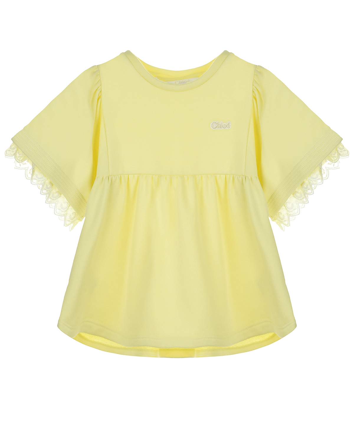 Купить Желтая блуза с кружевом на рукавах Chloe детская, Желтый, 100%хлопок, 88%хлопок+12%полиэстер