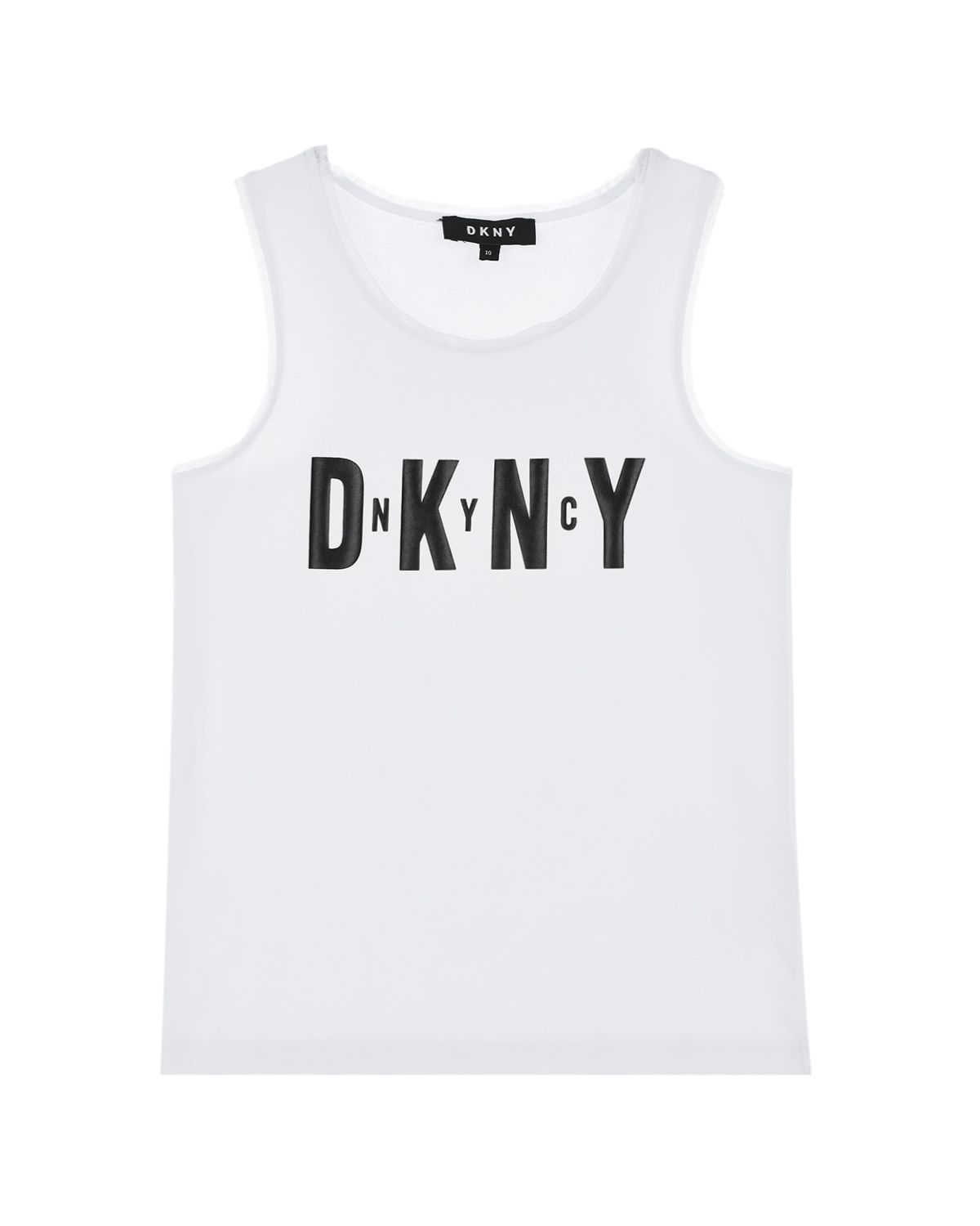 Купить Белая майка с контрастным логотипом DKNY детская, Белый, 95%хлопок+5%эластан, 92%полиэстер+8%эластан
