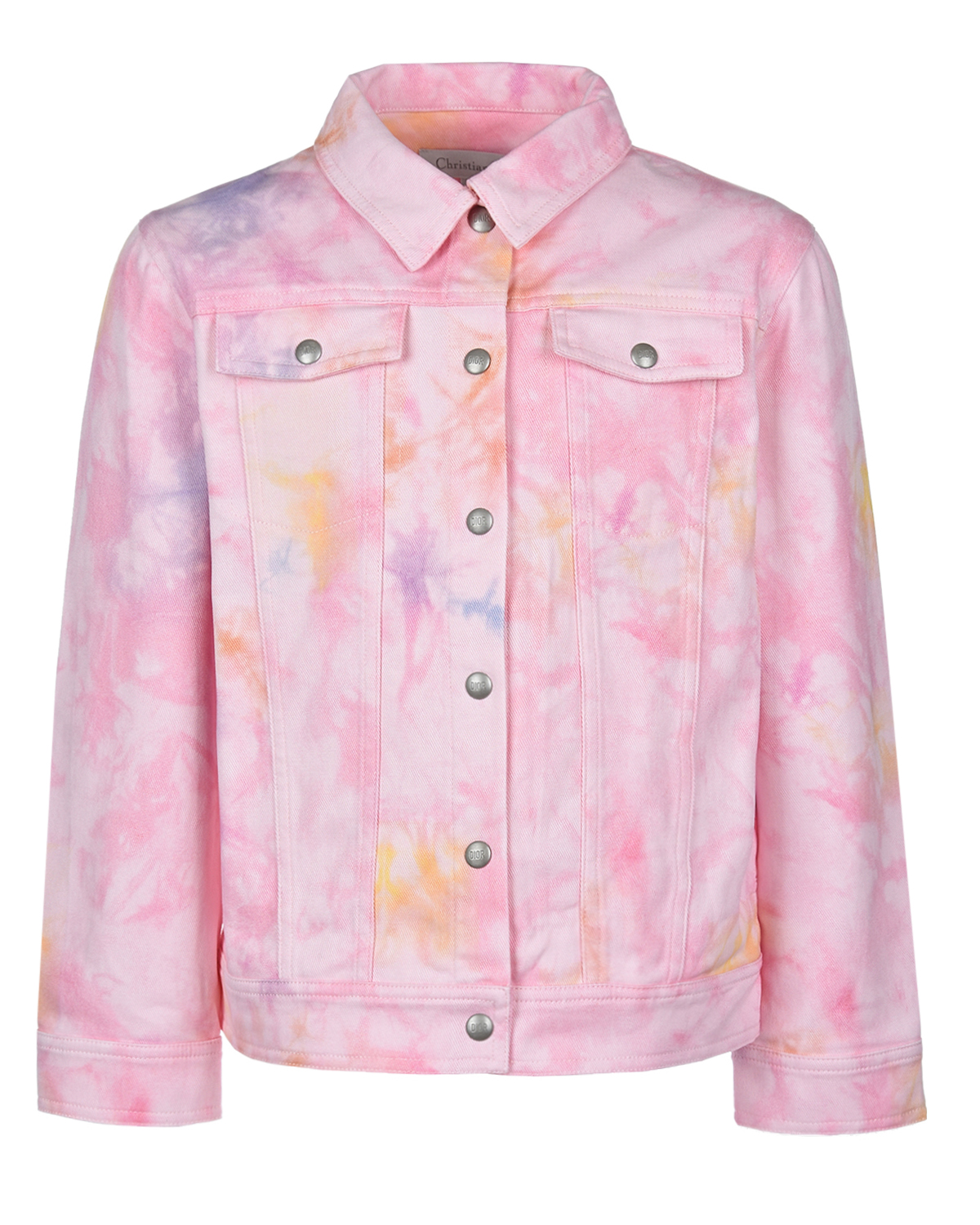 Джинсовая куртка с принтом тай дай Dior детская, размер 140, цвет розовый