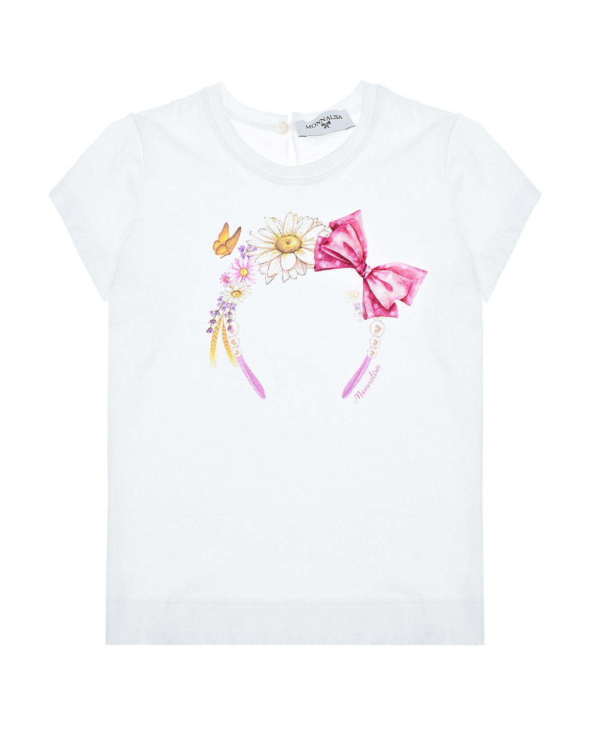 Белая футболка с принтом "ободок с цветами" Monnalisa детская, размер 92 - фото 1
