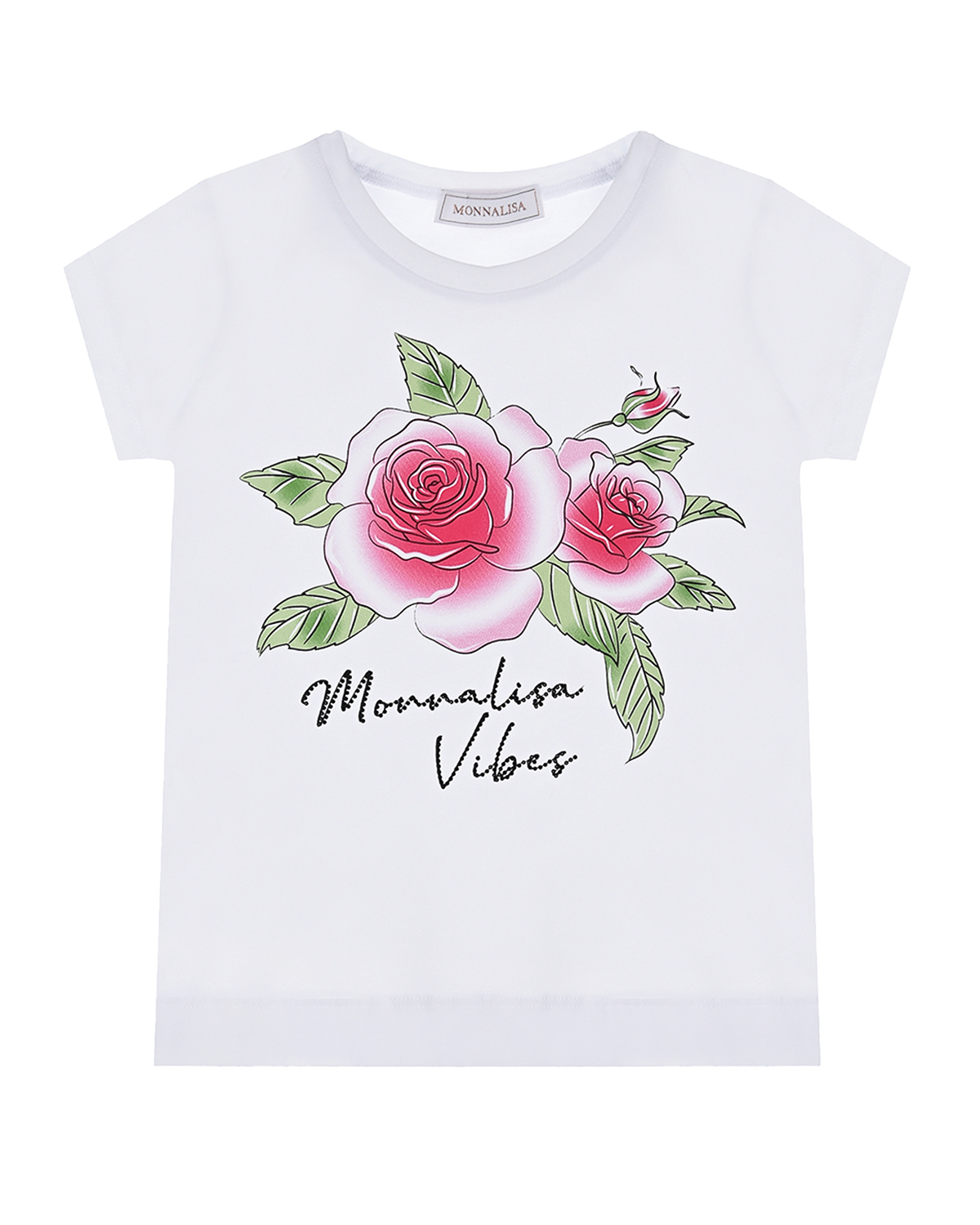 Купить Белая футболка с принтом розы Monnalisa детская, Белый, 95%хлопок+5%эластан