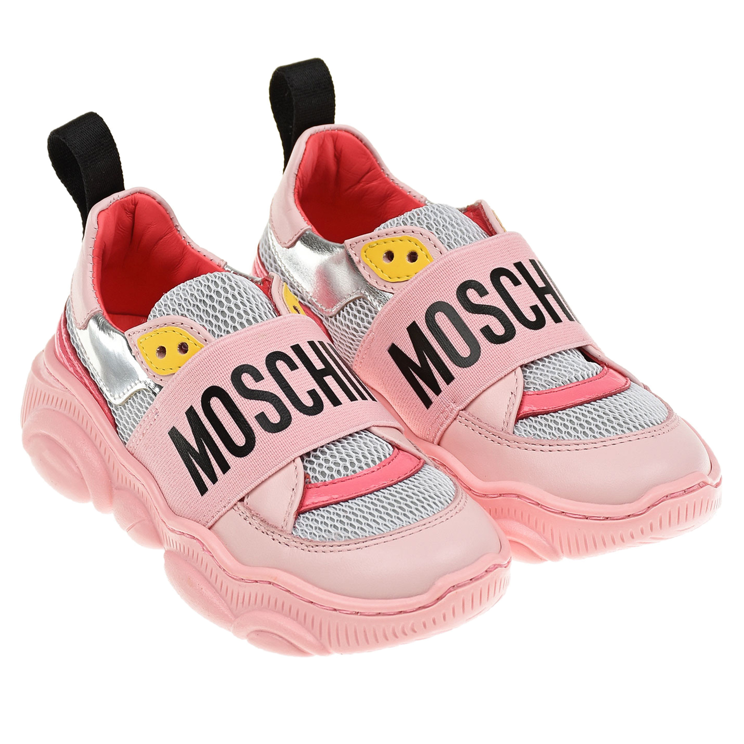 Розовые кроссовки с серебристыми вставками Moschino детские