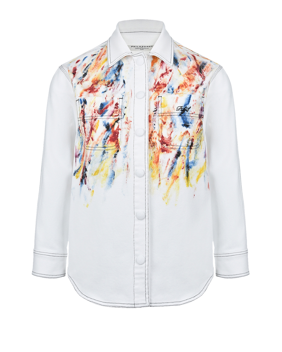 Белая джинсовая куртка с разноцветной вышивкой Philosophy детская, размер 152
