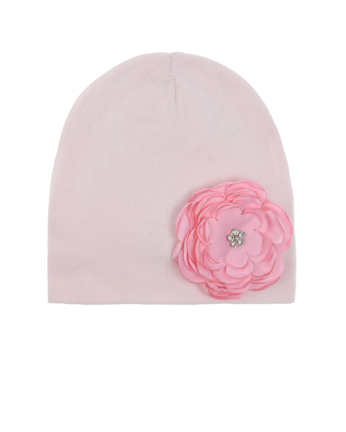 Розовая шапка с цветочной аппликацией и стразами Regina детская, размер 53 - фото 1