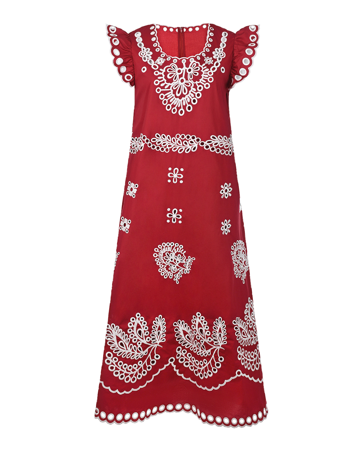 Красное платье с вышивкой сангалло Red Valentino, размер 44, цвет красный - фото 1