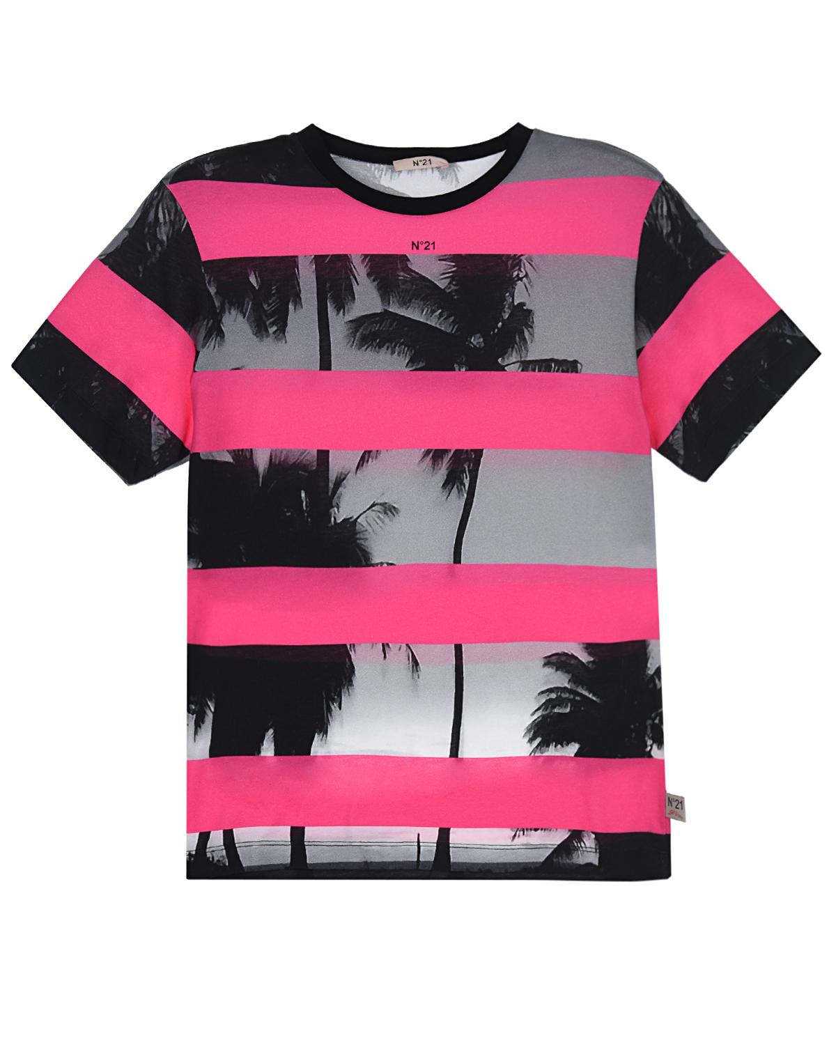 Черно-розовая футболка с принтом "Пальмы" No. 21