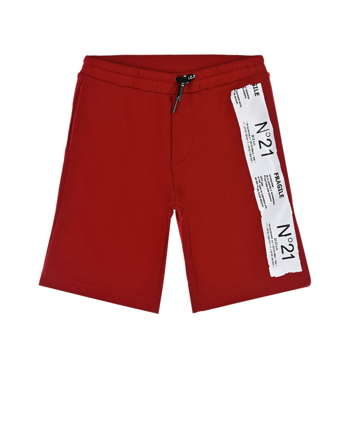 Красные шорты с принтом "fragile" No. 21 детские, размер 140, цвет красный - фото 1