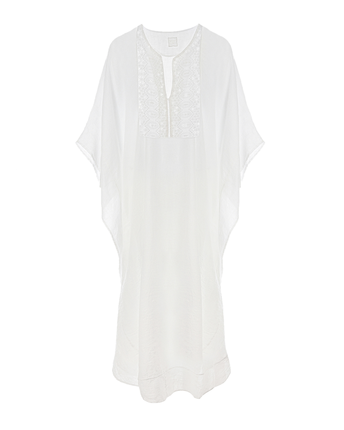 Белое платье с вышивкой пайетками 120% Lino, размер 40, цвет белый - фото 1