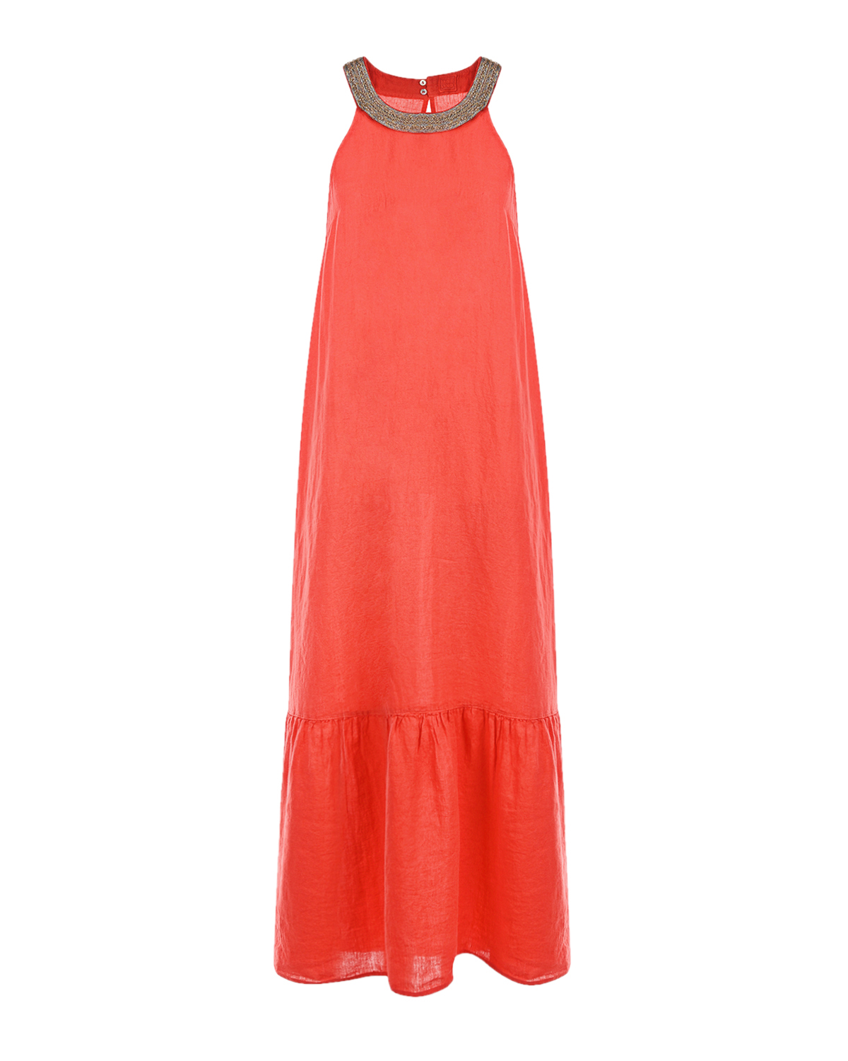 Красное платье с вышивкой бисером 120% Lino, размер 40, цвет красный - фото 1