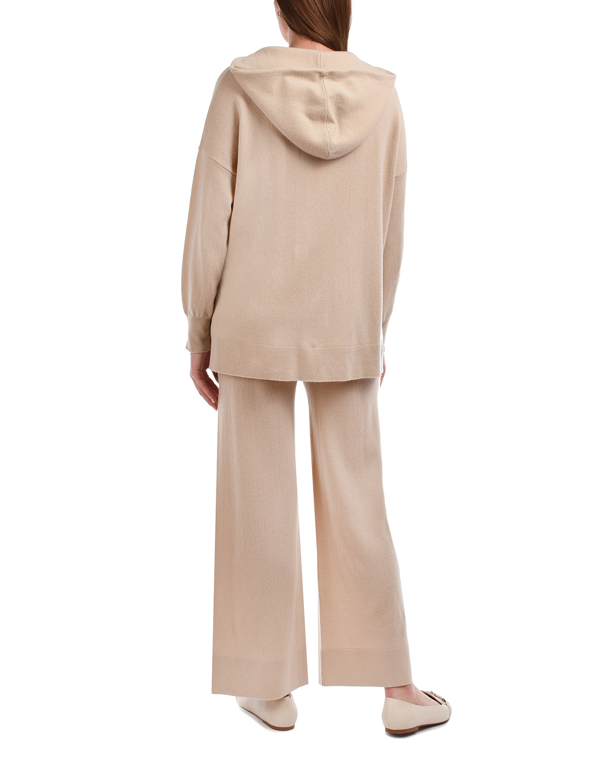 Бежевые широкие брюки из шерсти и кашемира Allude, размер 40, цвет бежевый - фото 3