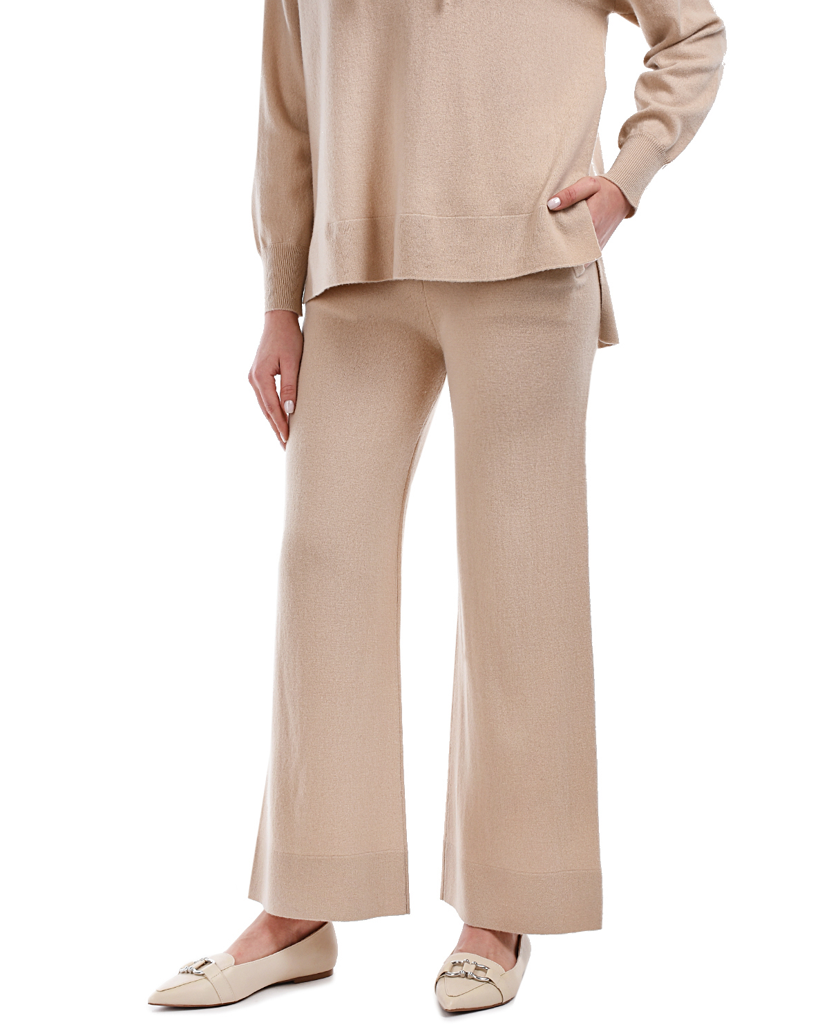 Бежевые широкие брюки из шерсти и кашемира Allude, размер 40, цвет бежевый - фото 7