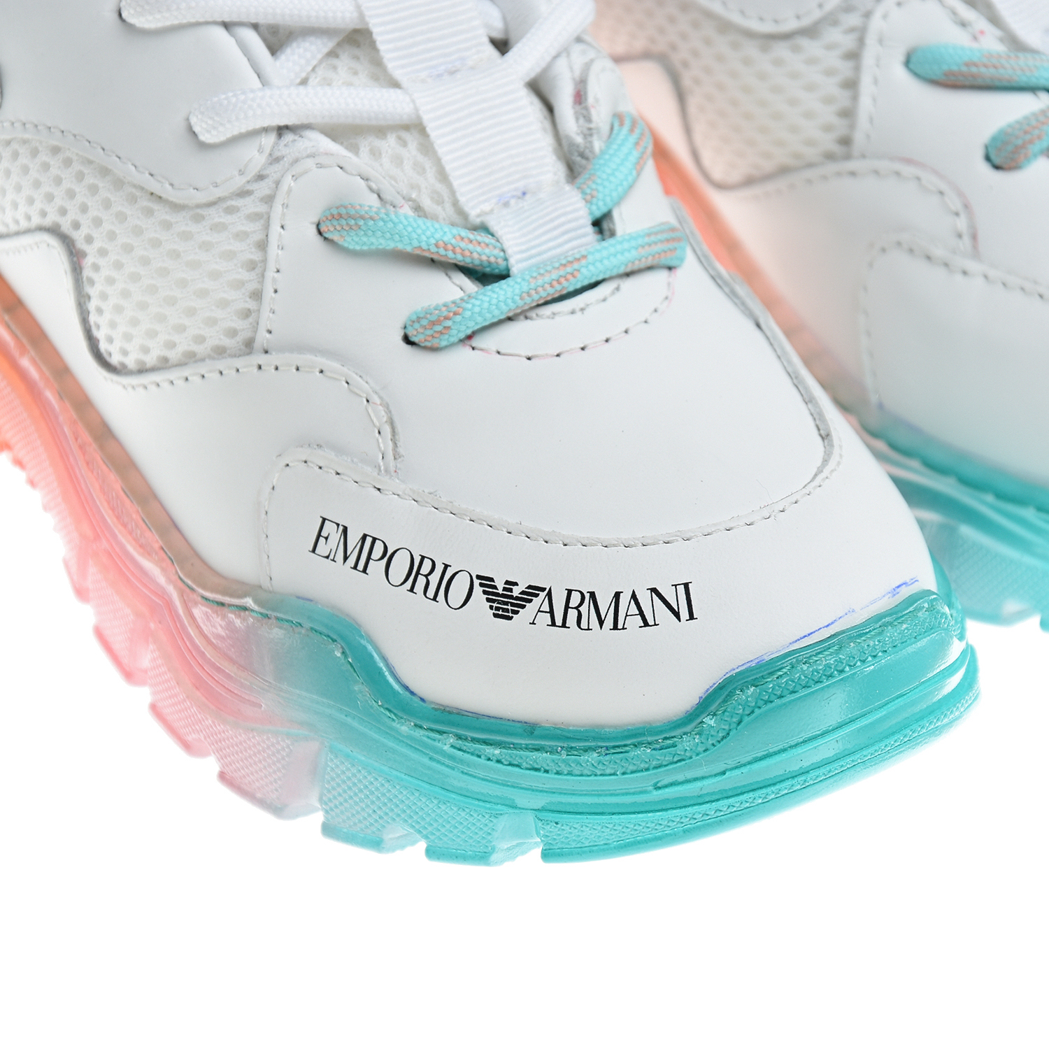 Белые кроссовки с радужной подошвой Emporio Armani детские, размер 28, цвет белый - фото 6