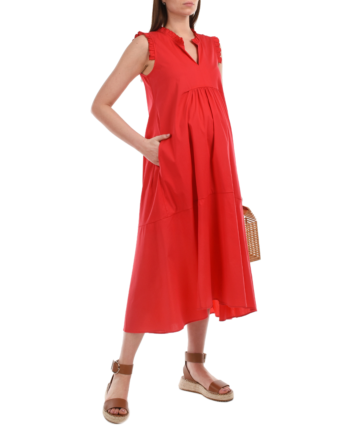 Красное платье с рюшами Attesa, размер 38, цвет красный - фото 2
