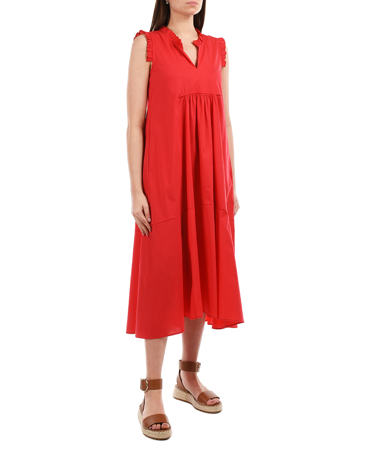 Красное платье с рюшами Attesa, размер 38, цвет красный - фото 4