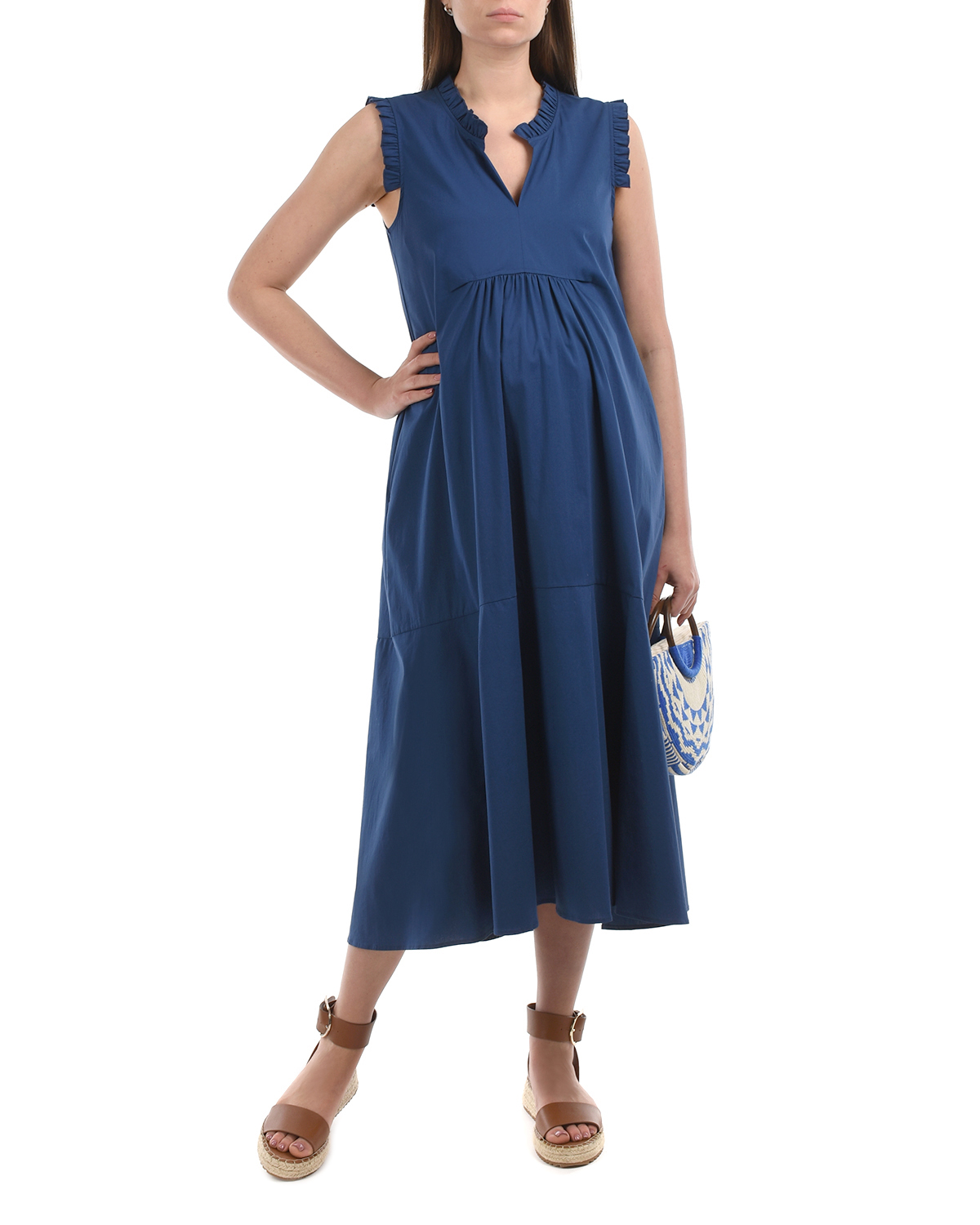 Синее платье с рюшами Attesa, размер 38, цвет синий - фото 2