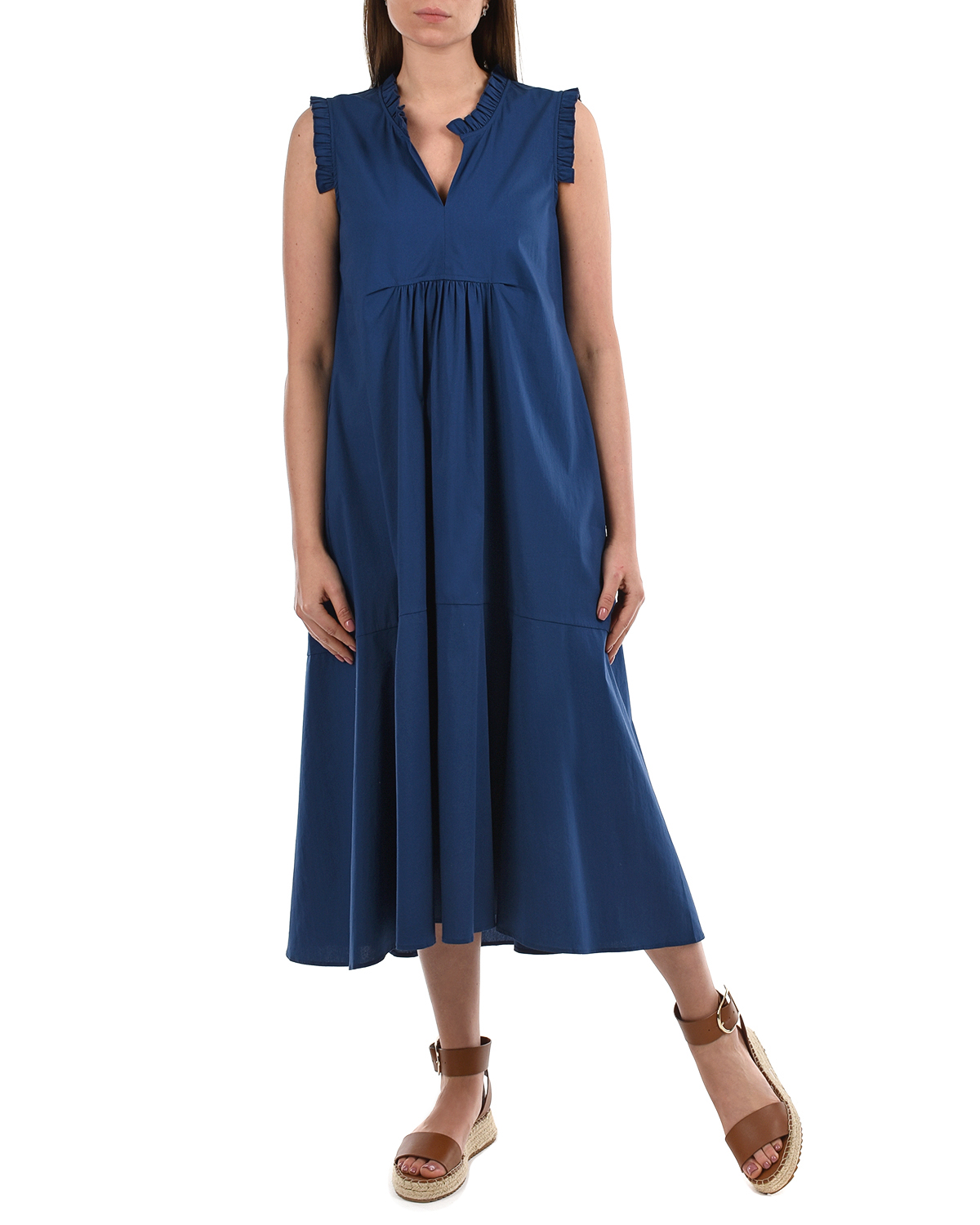 Синее платье с рюшами Attesa, размер 38, цвет синий - фото 4