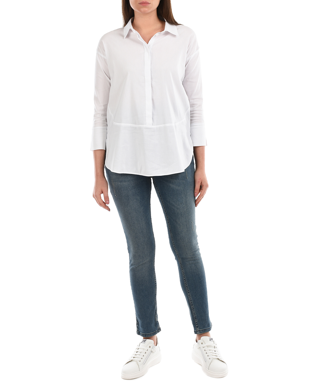 Белая блуза с рукавами 3/4 Attesa, размер 38, цвет белый Белая блуза с рукавами 3/4 Attesa - фото 4