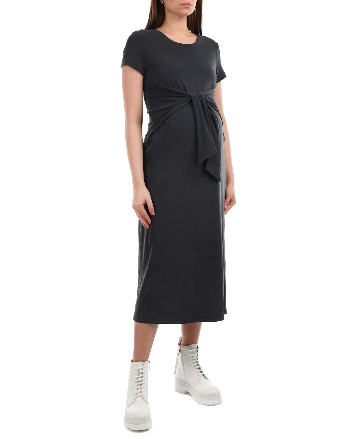 Темно-серое платье с короткими рукавами Attesa, размер 38, цвет серый - фото 2