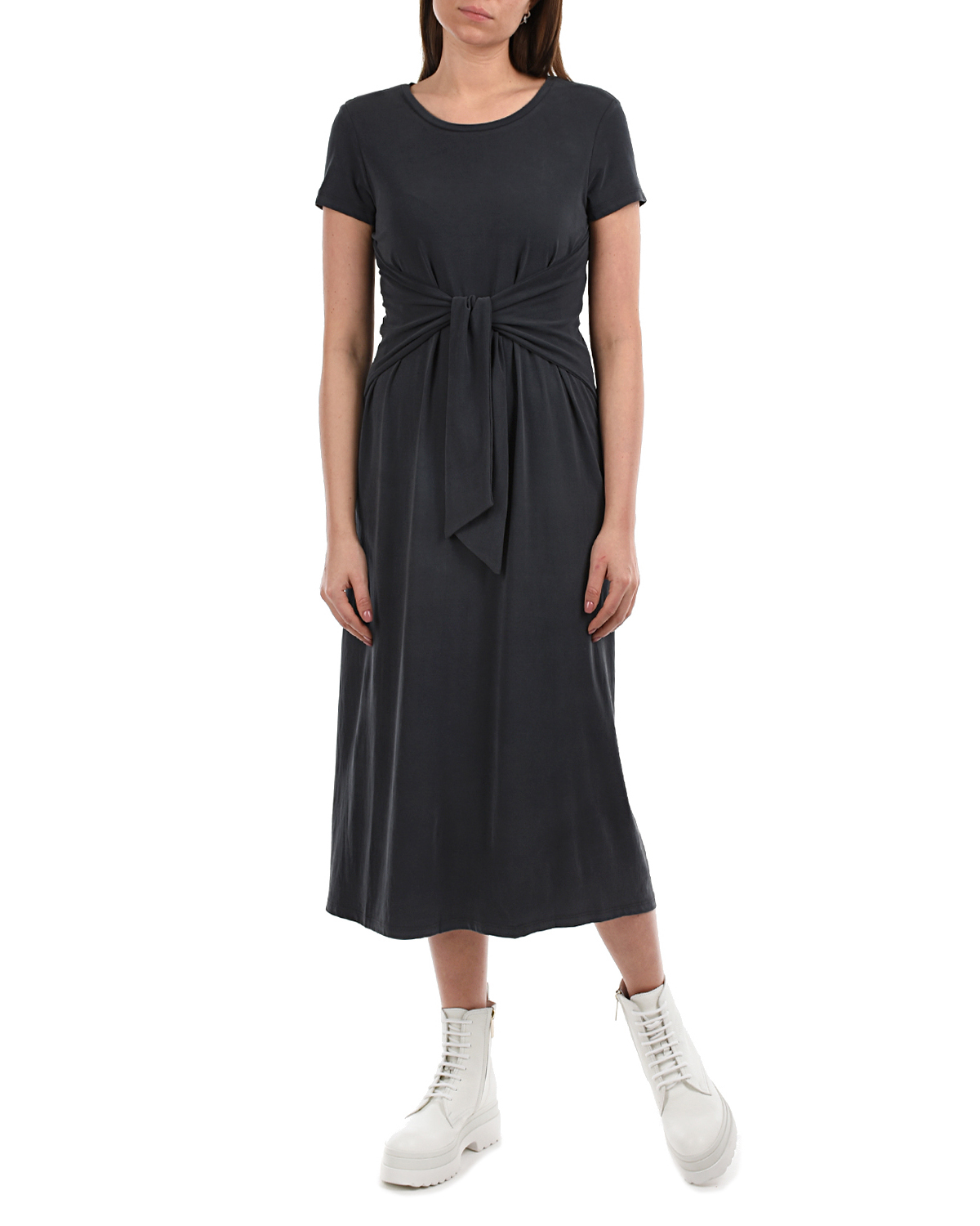 Темно-серое платье с короткими рукавами Attesa, размер 38, цвет серый - фото 4