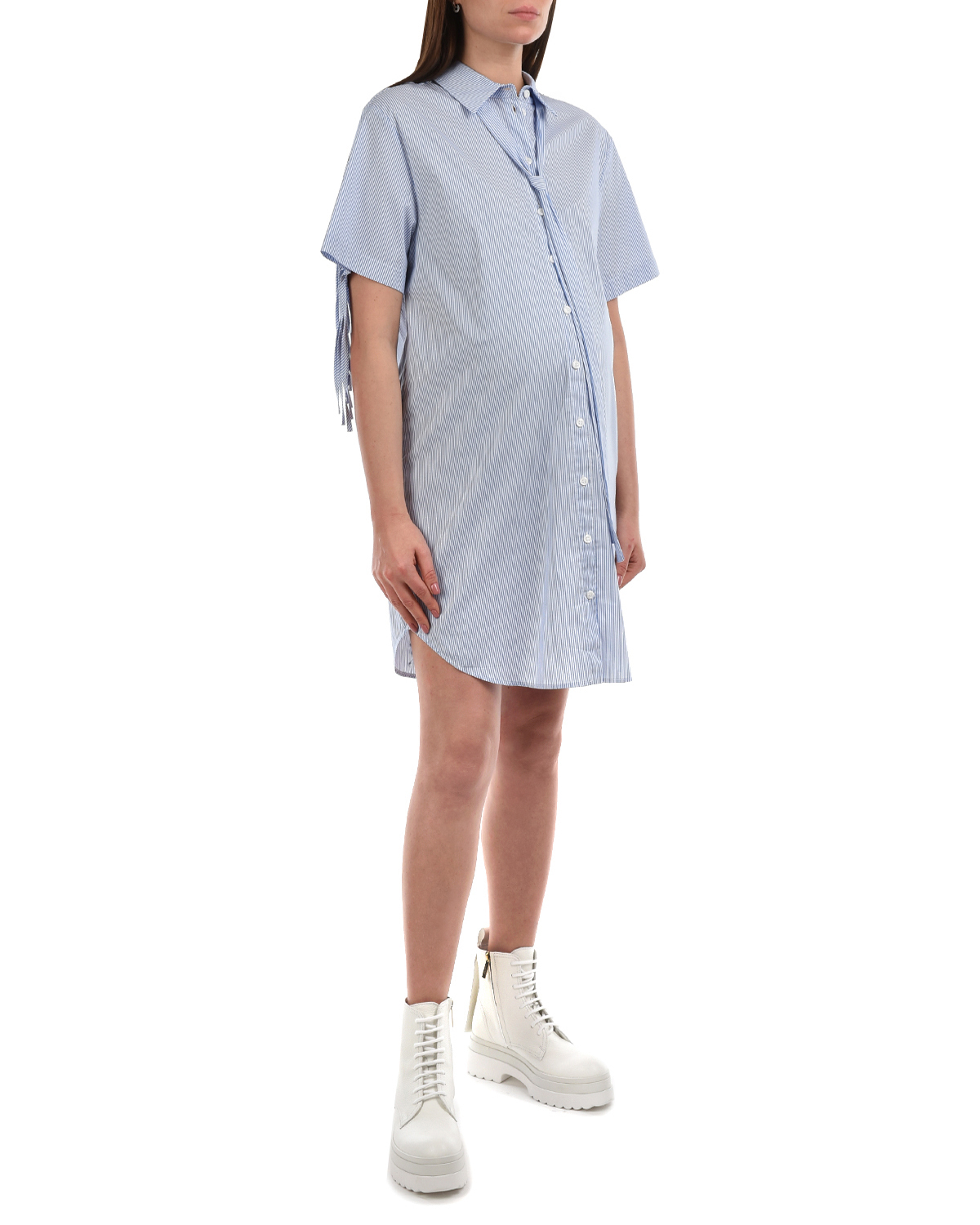 Платье-рубашка с бахромой Attesa, размер 38, цвет голубой - фото 2