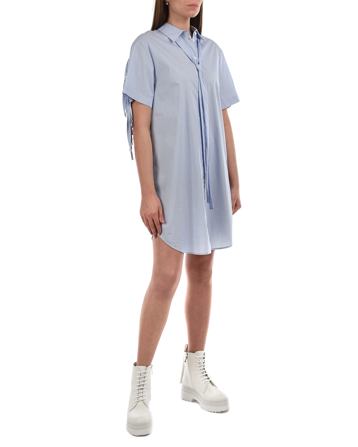 Платье-рубашка с бахромой Attesa, размер 38, цвет голубой - фото 4