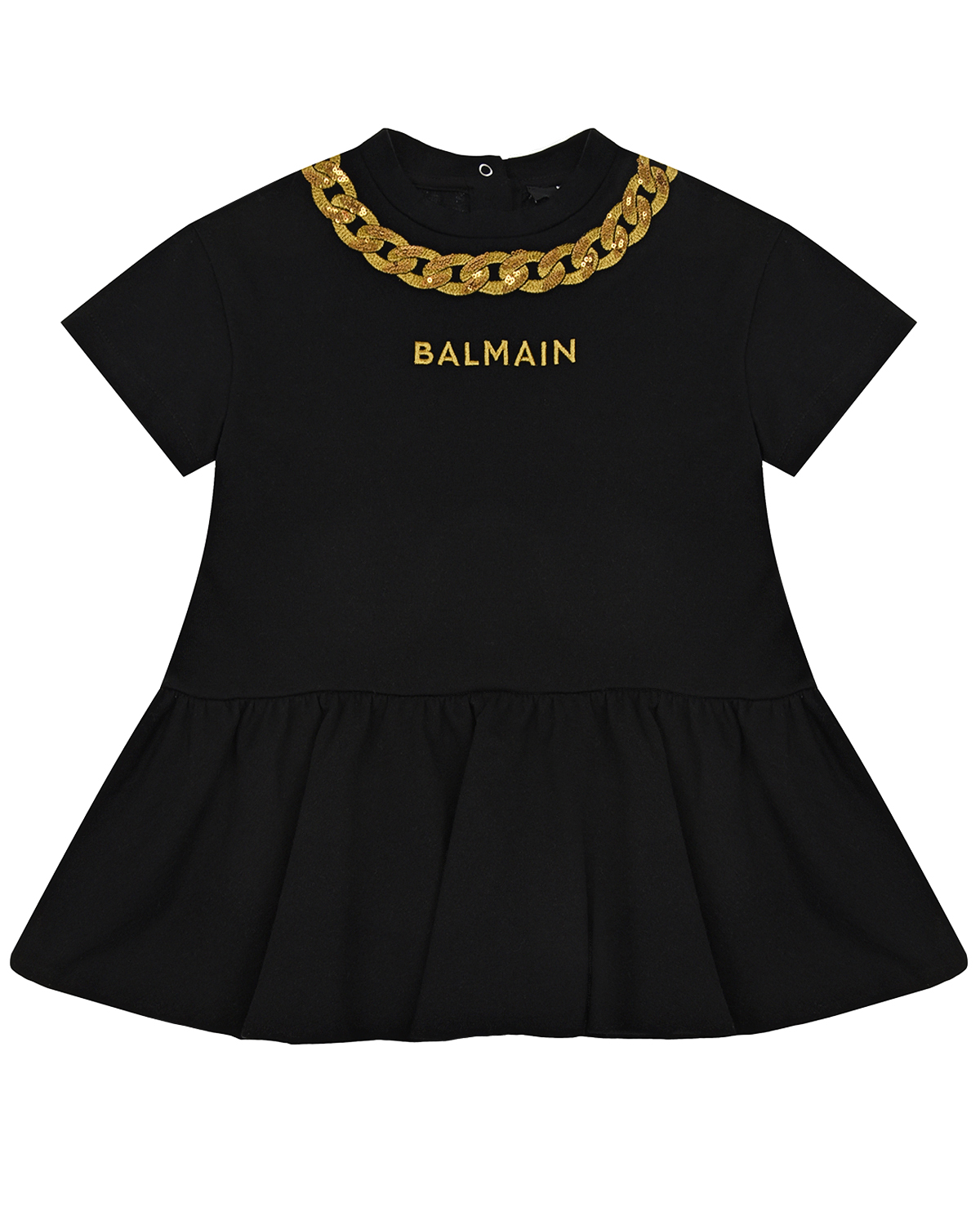 Черное платье с принтом "золотая цепь" Balmain