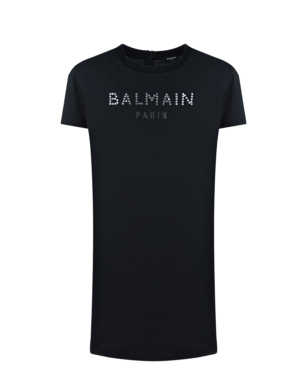 Черное платье-футболка с логотипом из страз Balmain детское, размер 152, цвет нет цвета - фото 1
