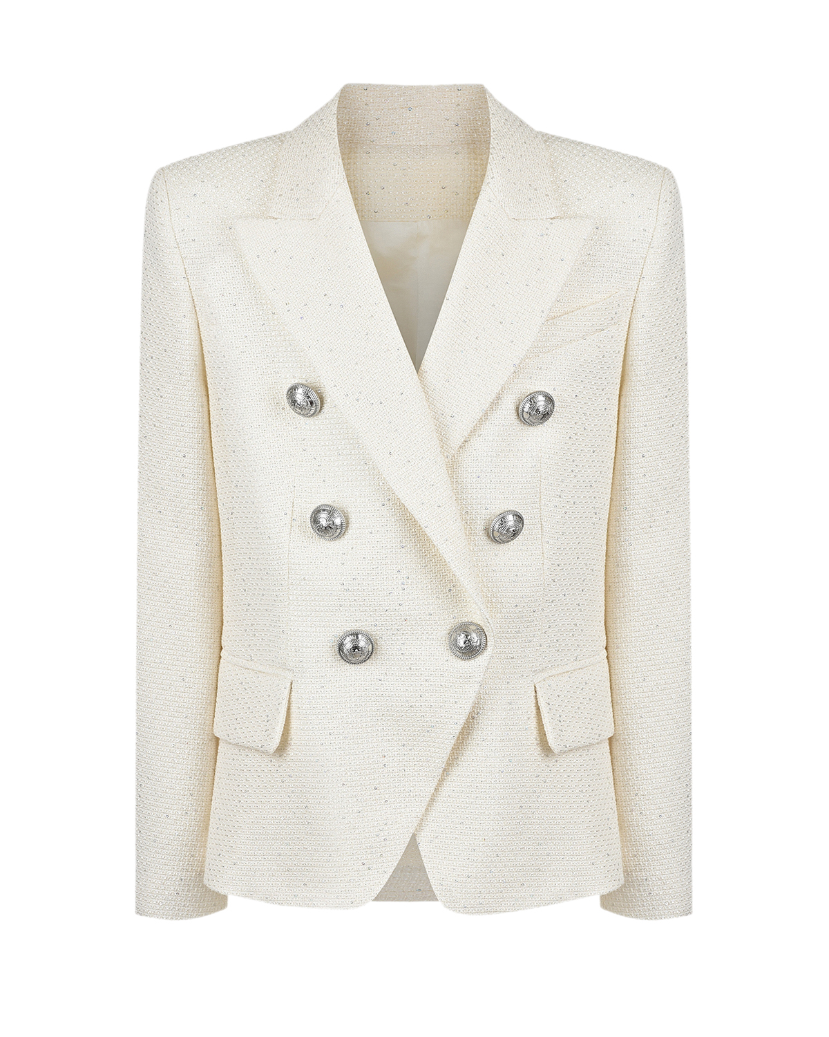 Кремовый пиджак с серебряными пуговицами Balmain детский, размер 164, цвет нет цвета - фото 1