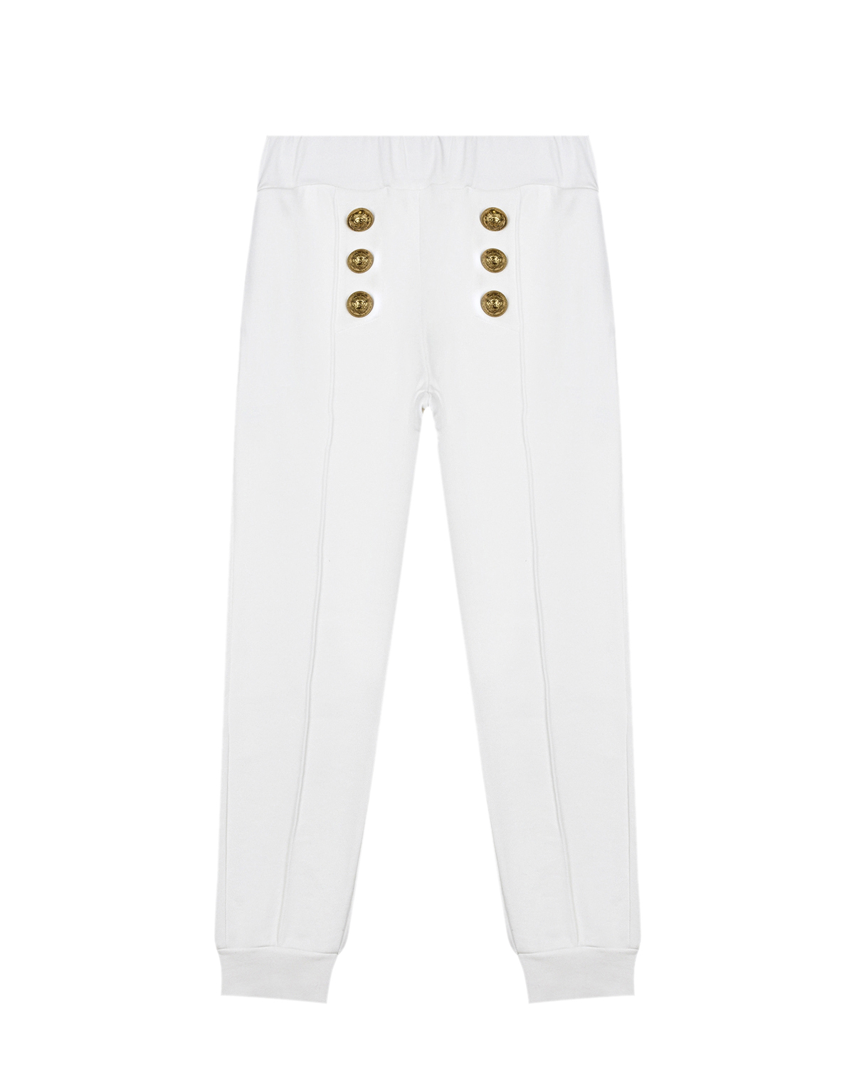 Белые брюки с золотистыми пуговицами Balmain детские, размер 152, цвет нет цвета - фото 1