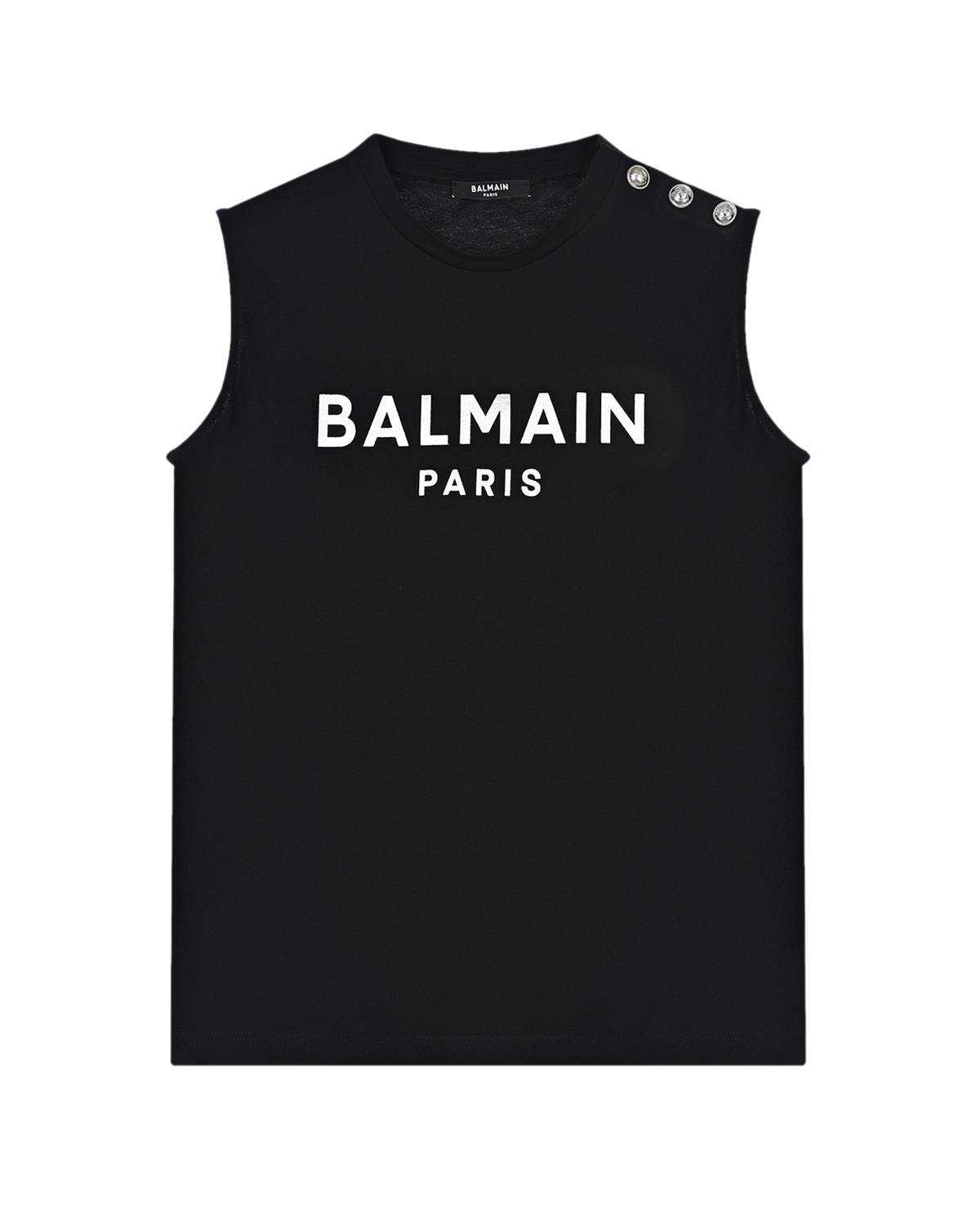 Черная футболка без рукавов Balmain детская, размер 152, цвет нет цвета - фото 1