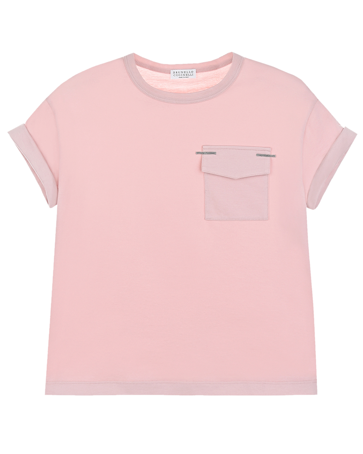 Розовая футболка с накладным карманом Brunello Cucinelli детская