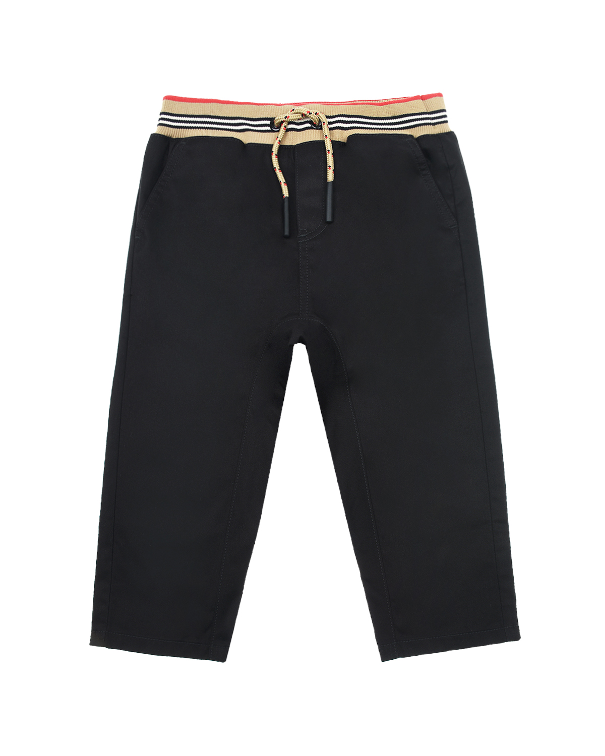 Черные брюки с поясом в полоску Burberry детские, размер 68, цвет бежевый - фото 1
