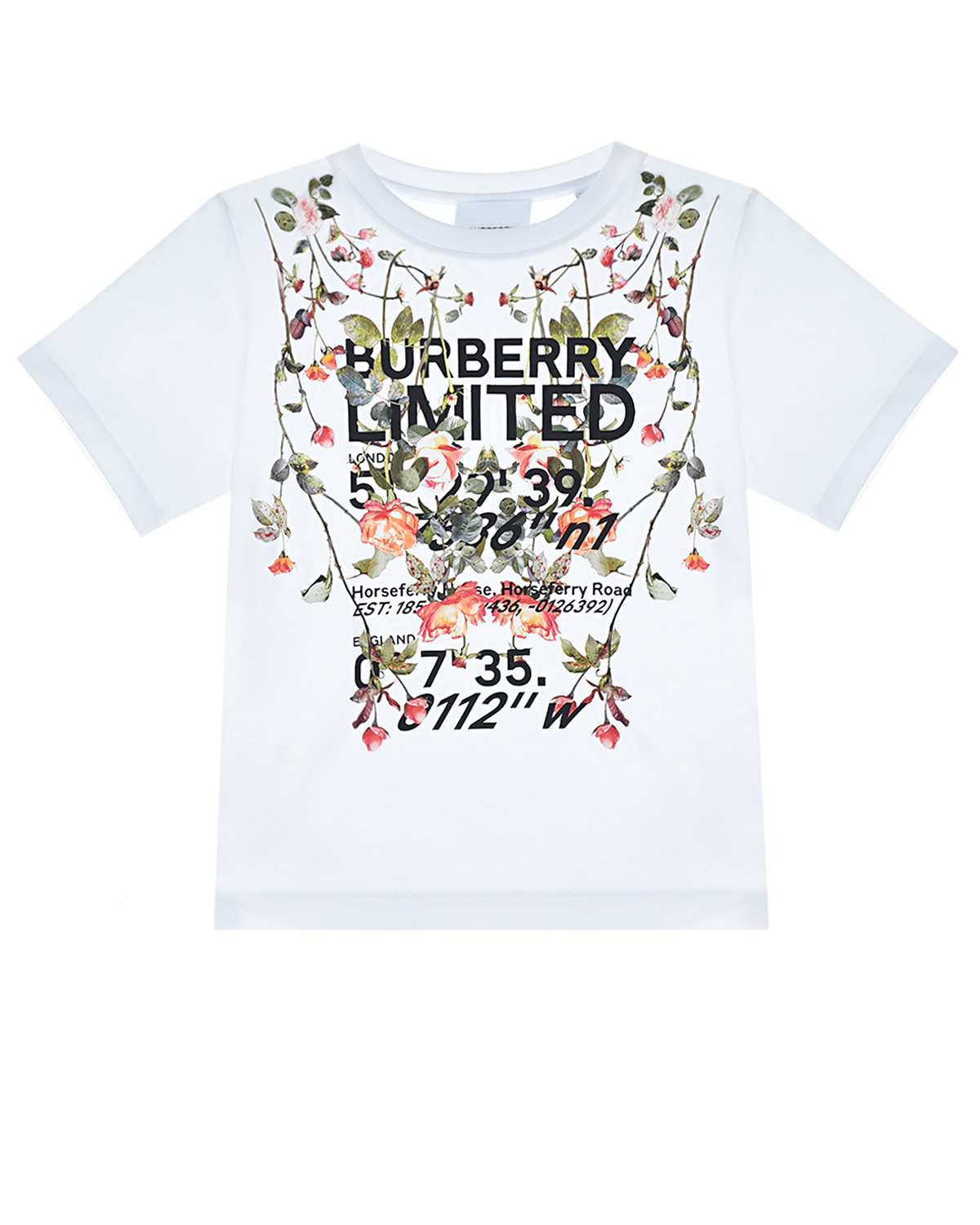 Белая футболка с цветочным принтом Burberry детская, размер 98 - фото 1