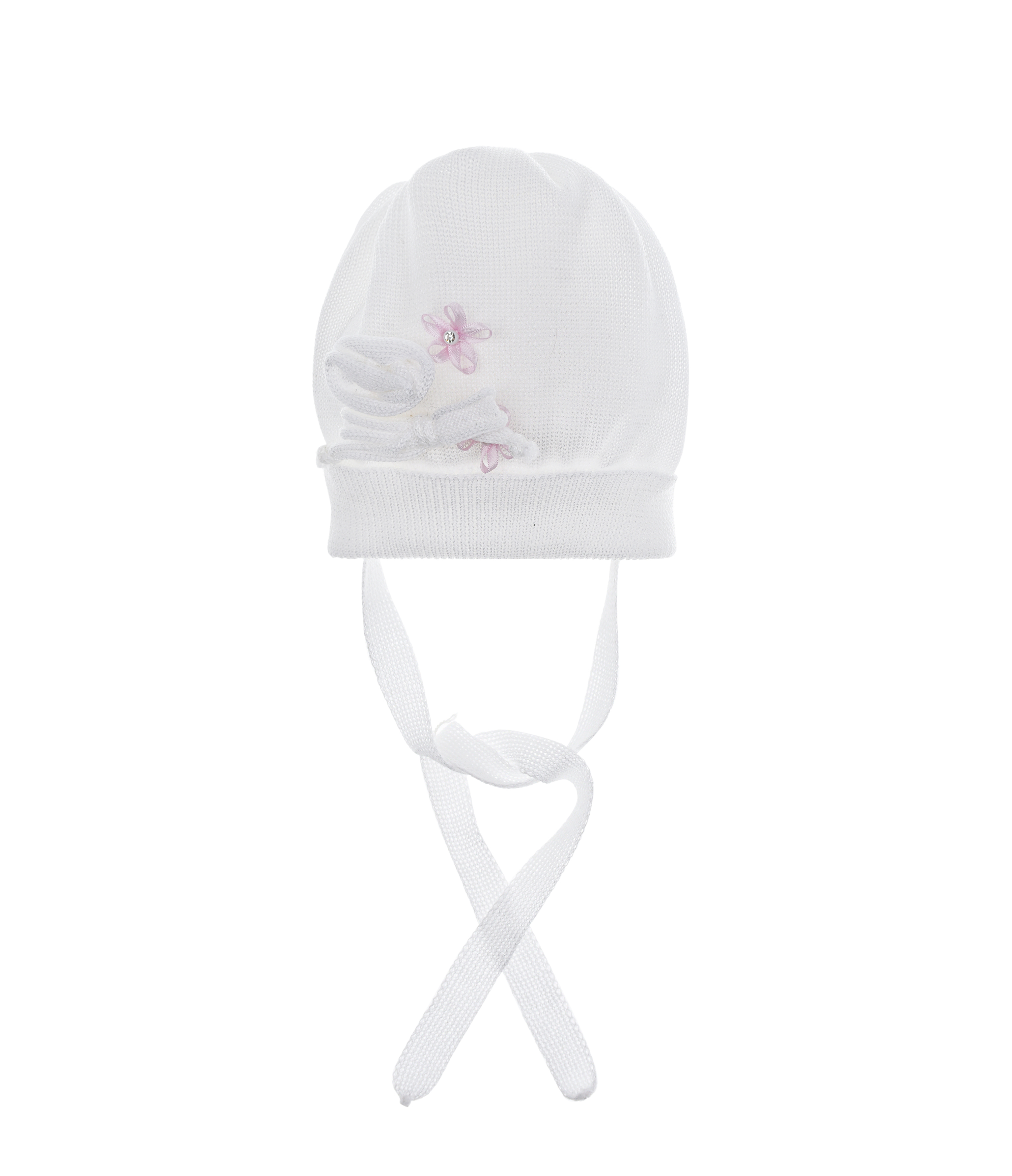 Белая шапка с цветами и бусинами Catya детская, размер 41 - фото 1